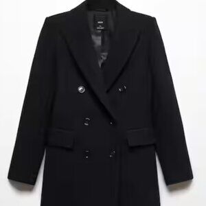 Mango Double Breasted Wool Coat | L | Black | NWT